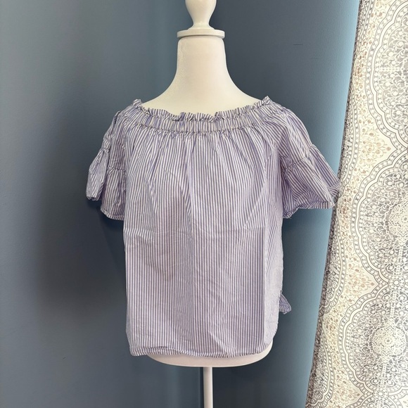 Kate Spade White Blue Striped Off the Shoulder Flutter Sleeve Blouse XS EUC - Picture 5 of 7
